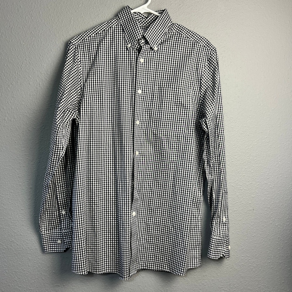 Hart Schaffner Marx Mens Black White‎ Gingham Non-Iron Cotton Dress Shirt Medium
